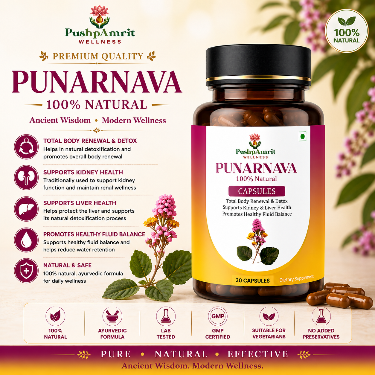 Punarnava — Premium High-Potency Rejuvenation Extract for Kidney Health, Liver Detox & Fluid Balance