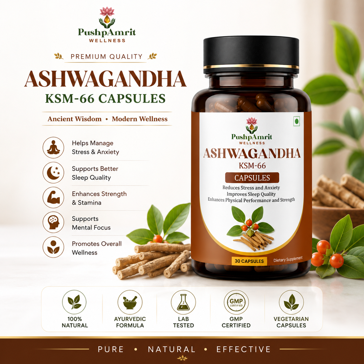 Ashwagandha KSM-66 – High-Potency Root Extract for Stress Relief, Energy & Sleep
